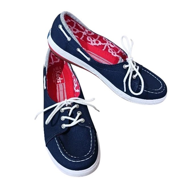 KEDS Canvas Boat Shoes Lace Up Nautical 7.5 Blue White