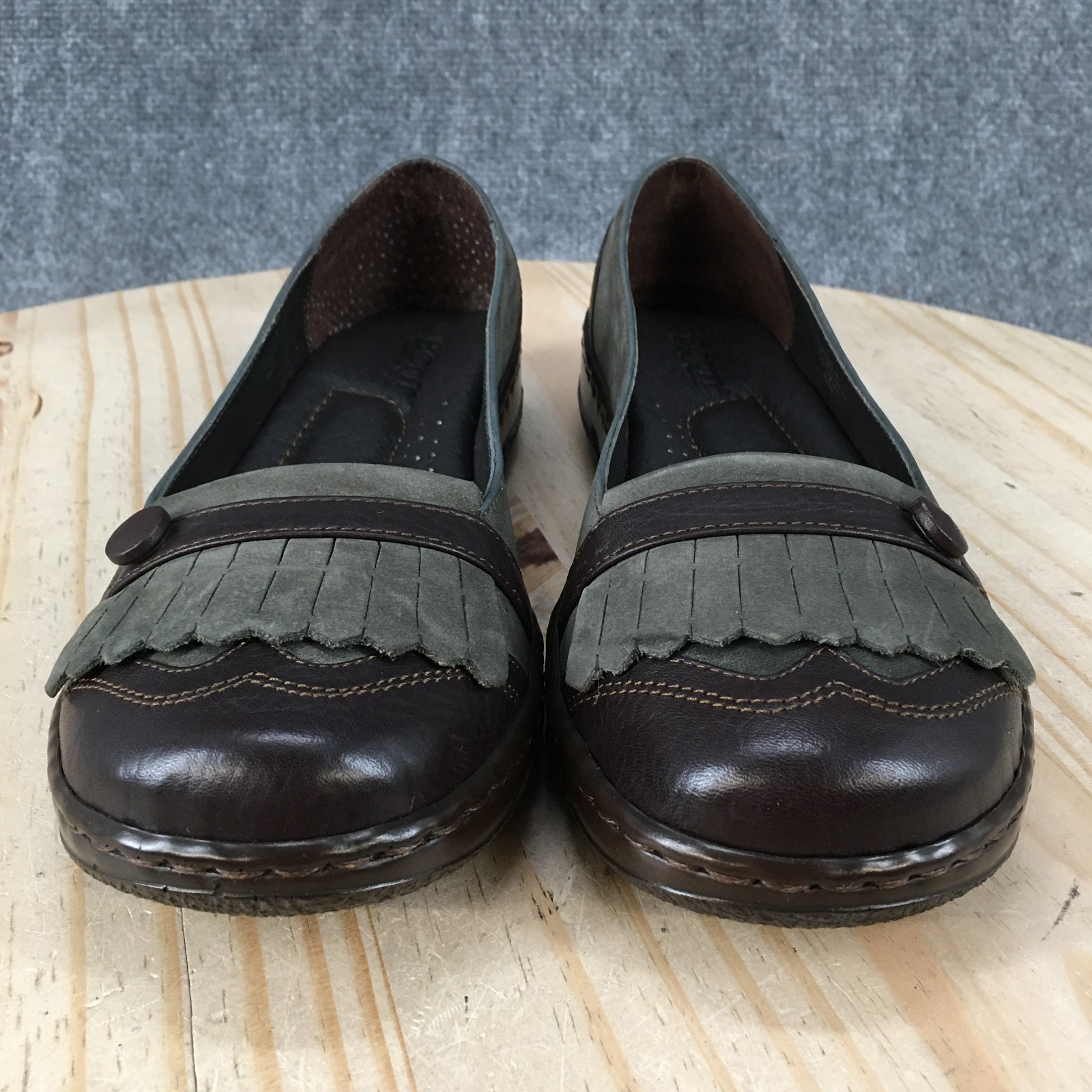 Børn Kiltie Fringe Loafer Shoes Womens 8 M Button Low Casual Leather Brown NEW
