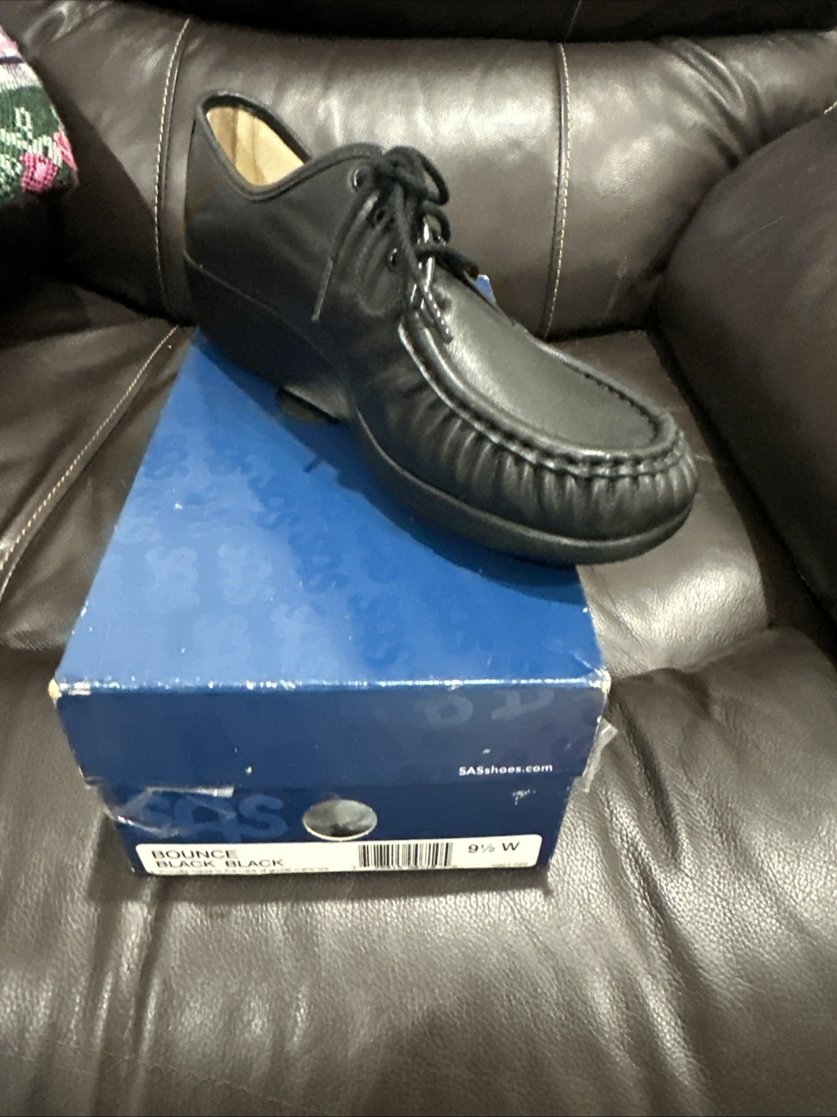 SAS Bounce Womens Oxford Comfort Shoes Size 9.5W Black Handsewn Leather LaceUp