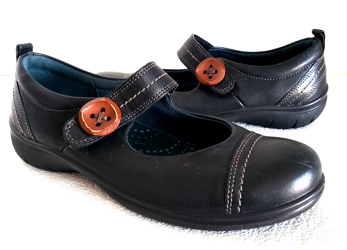 ECCO Glebe Black Leather Mary Jane Comfort Shoes Size 8-8.5 NEW