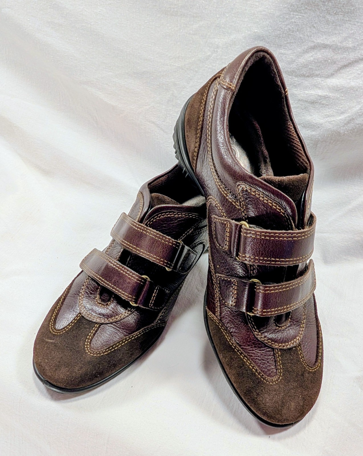 ECCO Brown LEATHER & SUEDE 2-Strap Sneaker WOMEN’S SHOES Comfort SIZE 36 / 5-5.5