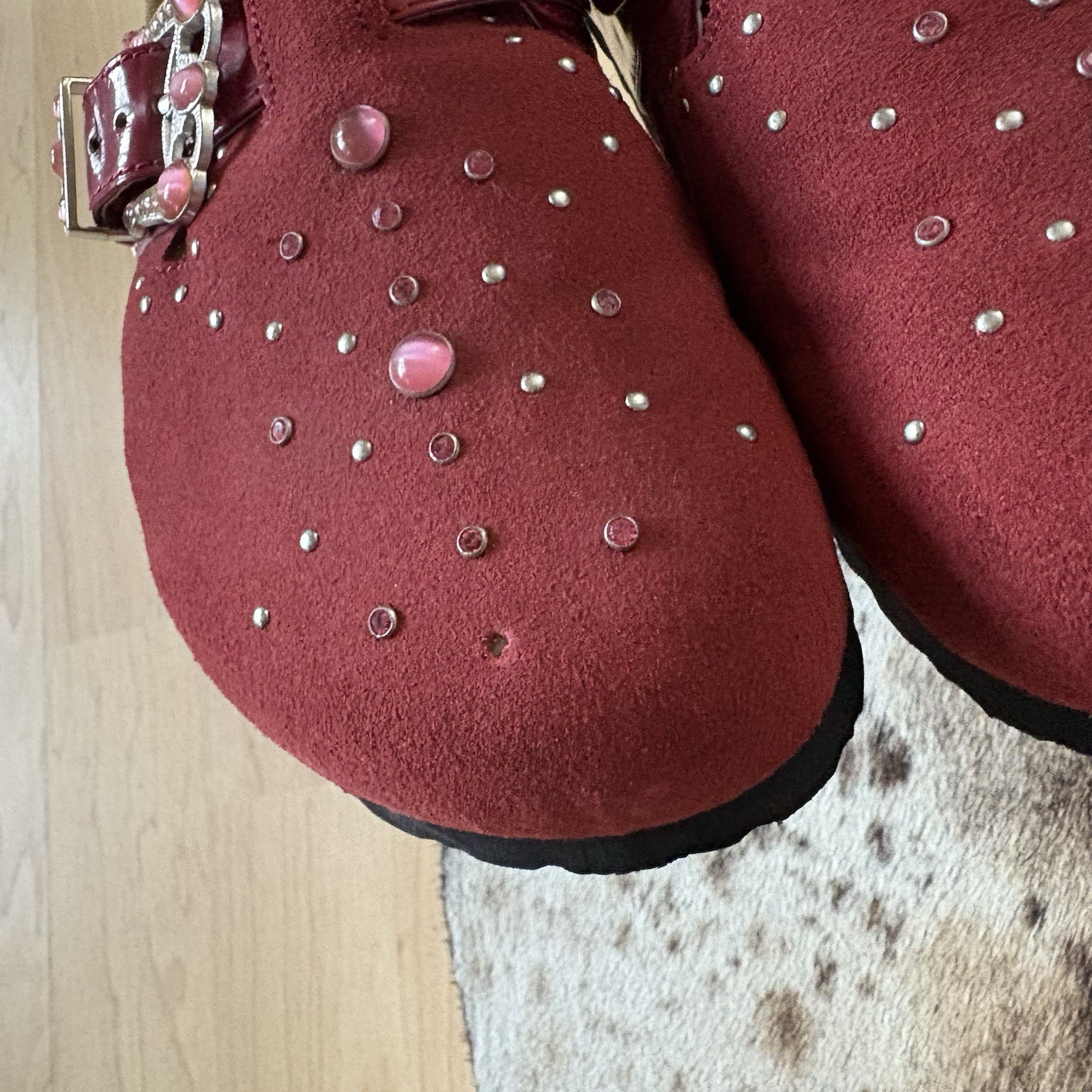 BETULA BY BIRKENSTOCK Red Studded Suede Clogs Size 8