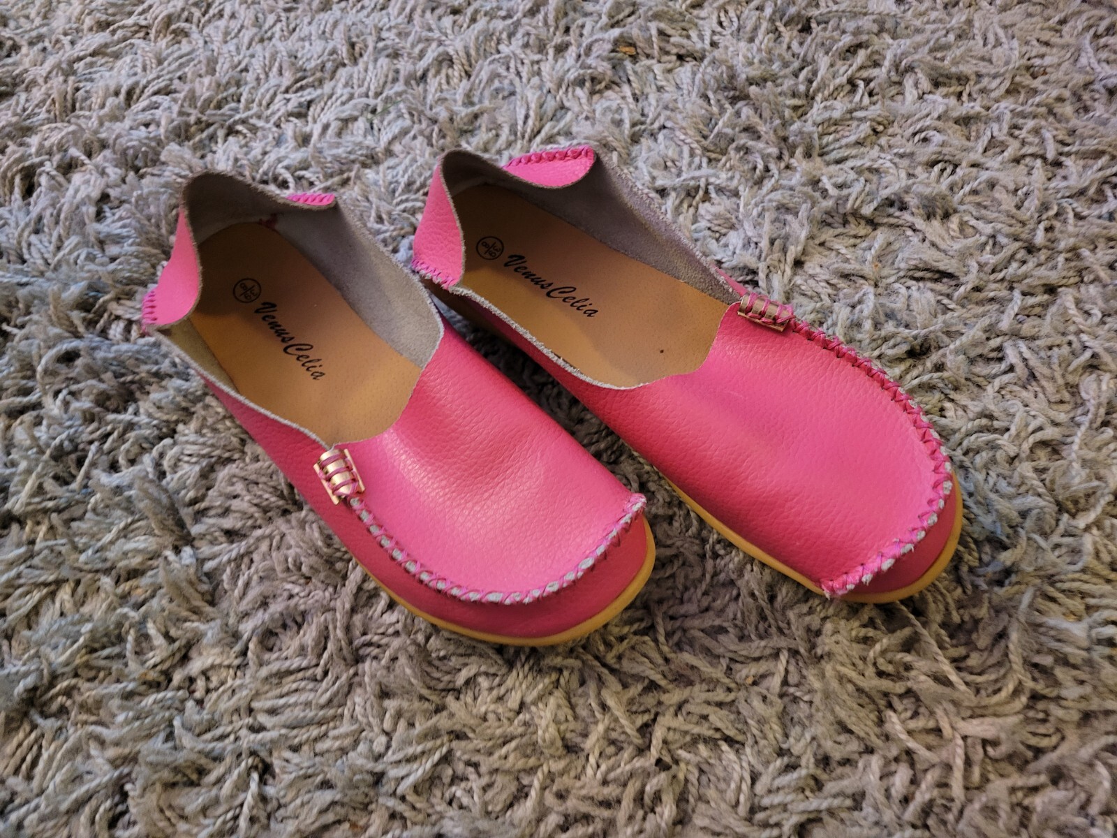 🔥Venus Celia Hot Pink Leather Comfort Womens Walking Driving Loafer Shoes Sz 39