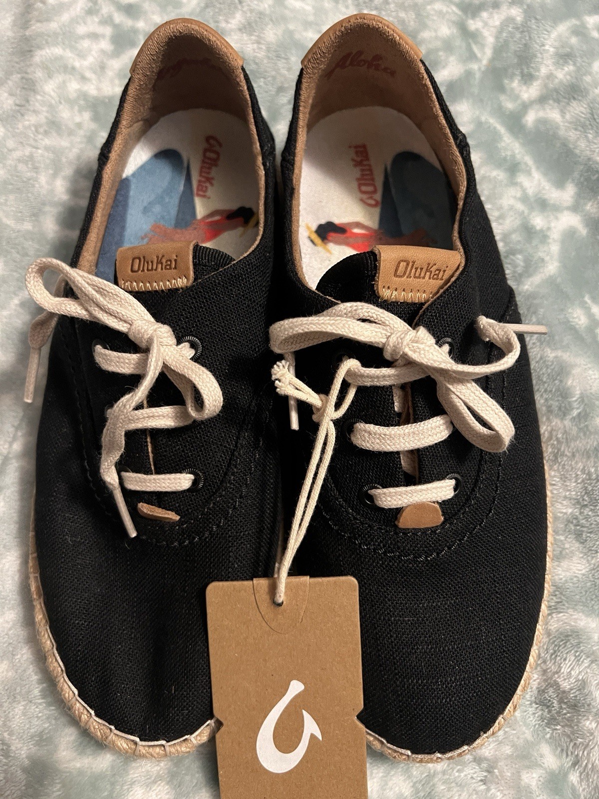 BRAND NEW OluKai Kaula Paa Li Linen Espadrille Black W Size 7.5