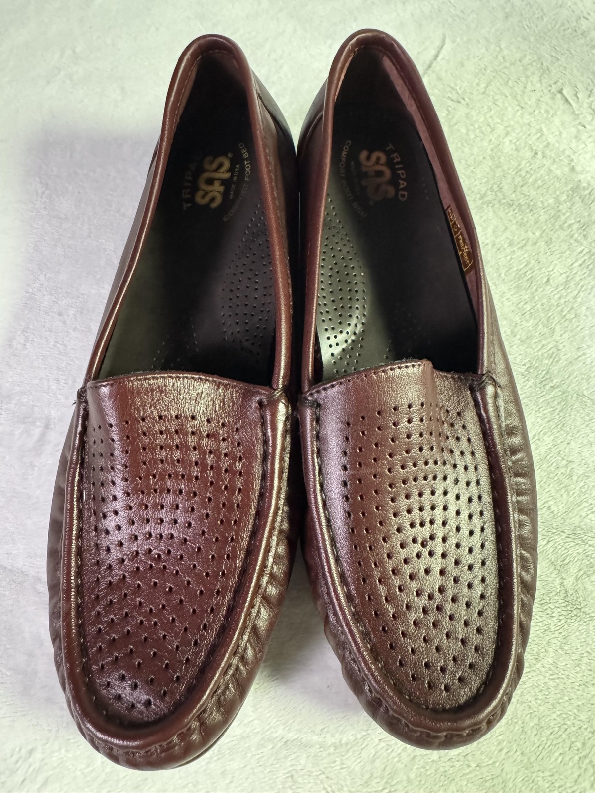 SAS Shoes Womens Size 8.5 Brown Leather Tripad Comfort Loafers Wide Made USA