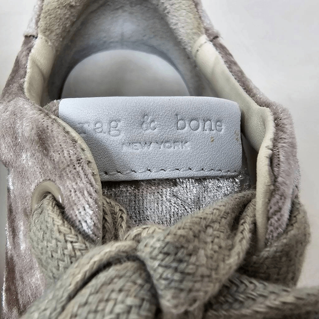 RAG & BONE SNEAKERS DOVE CRUSHED VELVET RB1 LOW TOP SILVER GRAY WOMENS SIZE 7.5