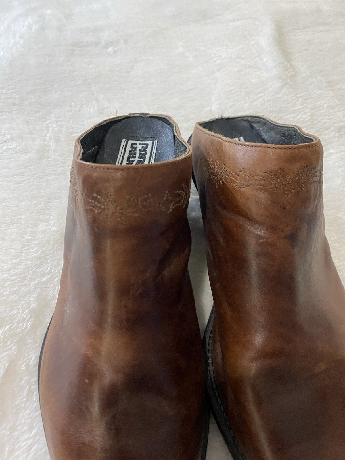 VTG 90s Code West Brown Leather Western Mules Women 8.5 M Slip On Cowboy Slides