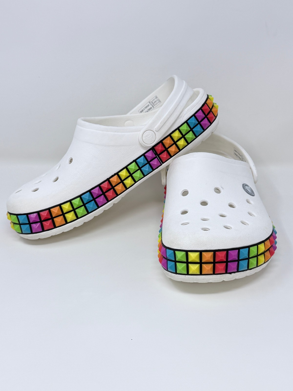 Unisex Crocs Crockband 3D Shape Clog White Rainbow Studded Pride (M) 5 (W) 7