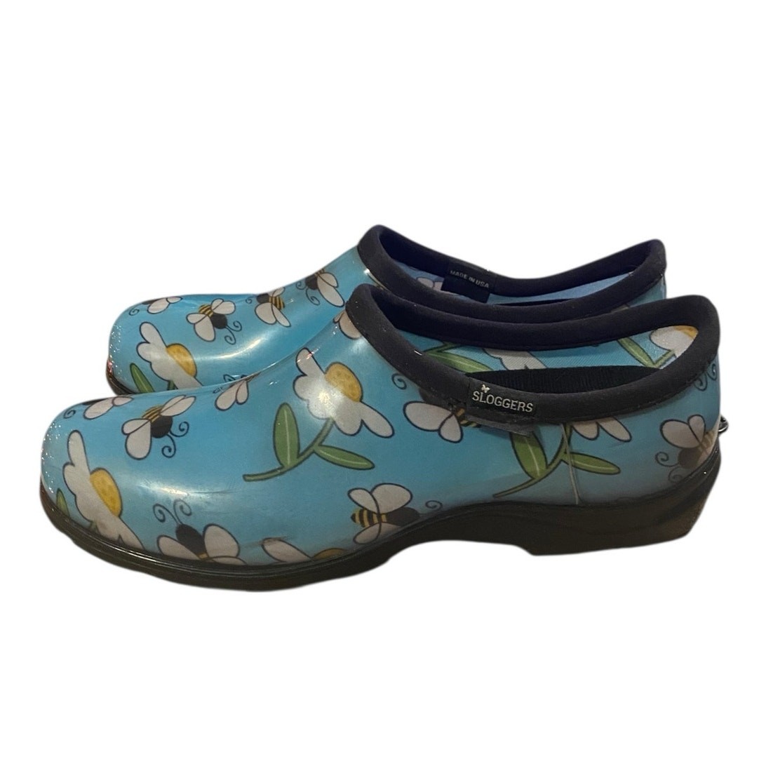 Sloggers Bee Blue Womens Slip On Shoes 10 Waterproof Recycled Nursing Garden