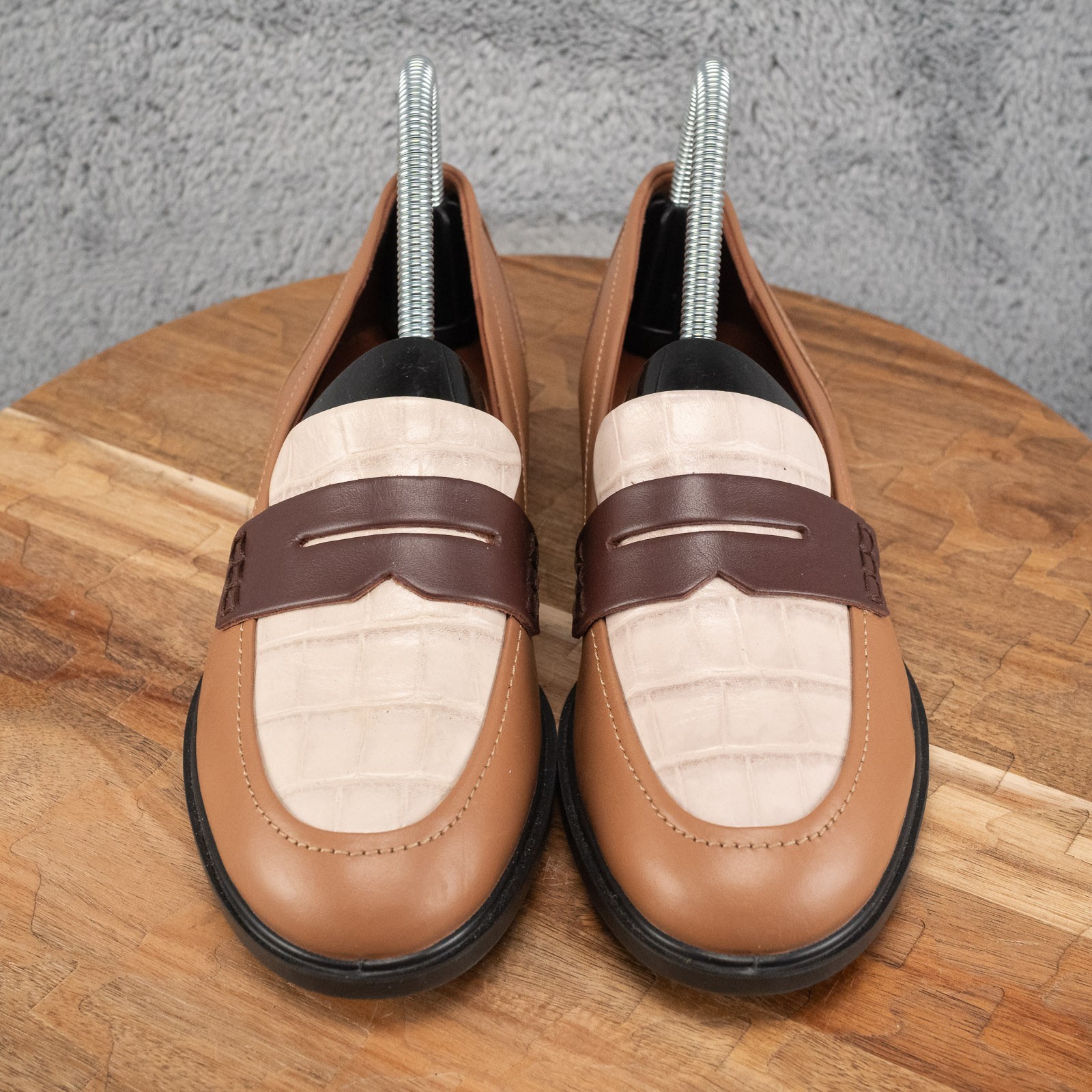 ECCO Women’s Loafers Size 37 Dress Classic 15 Leather Tan Preppy Stone Croc