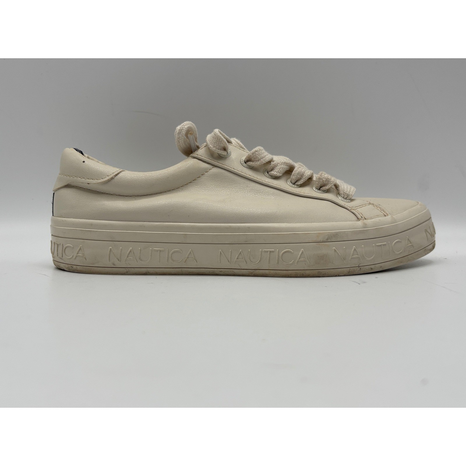Nautica Women’s White Platform Sneakers Casual Shoes Low Top Faux Leather