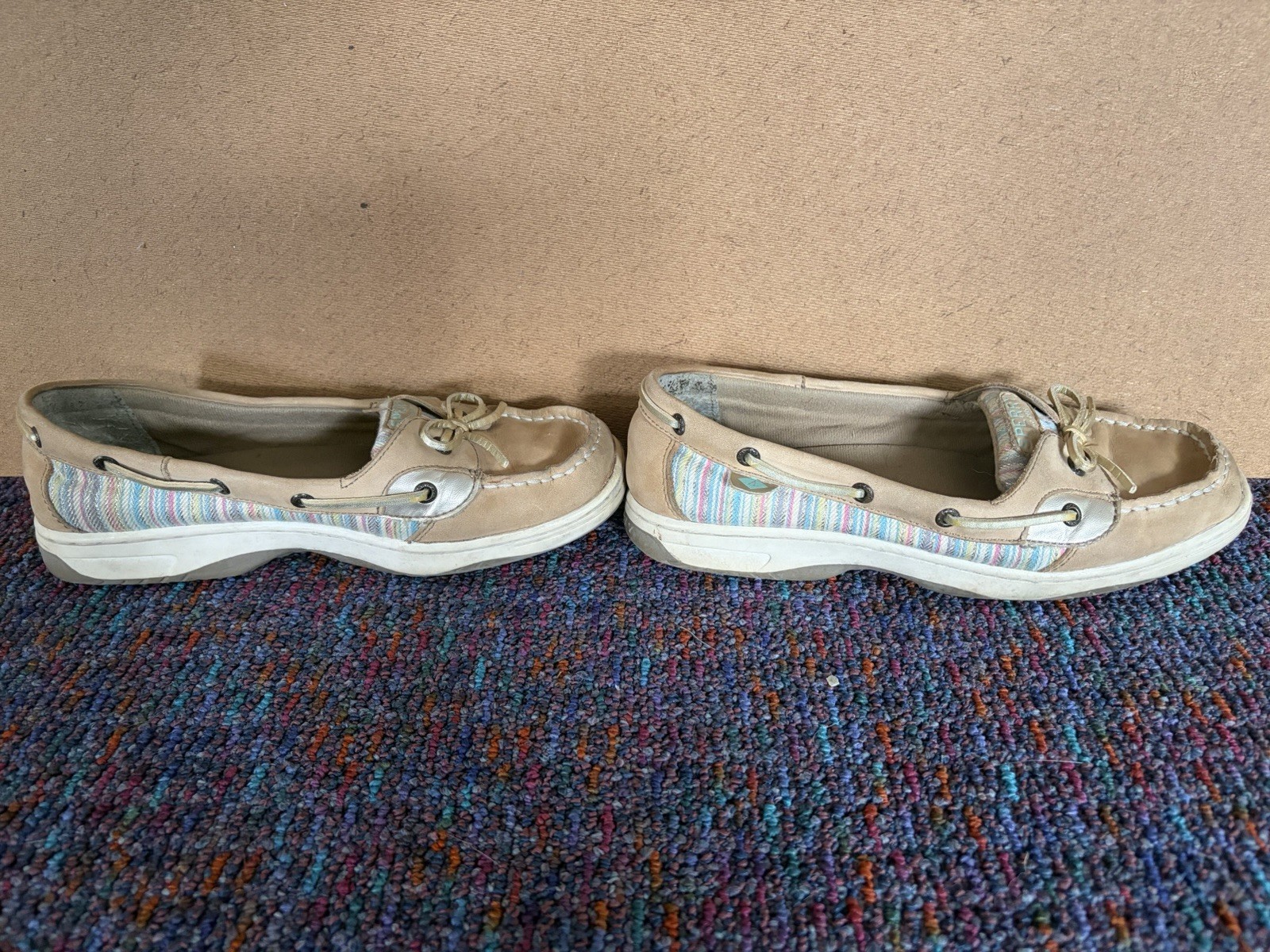 Sperry Angelfish Women’s 6M Tan Leather Slip-On Boat Shoes Non-Slip Striped