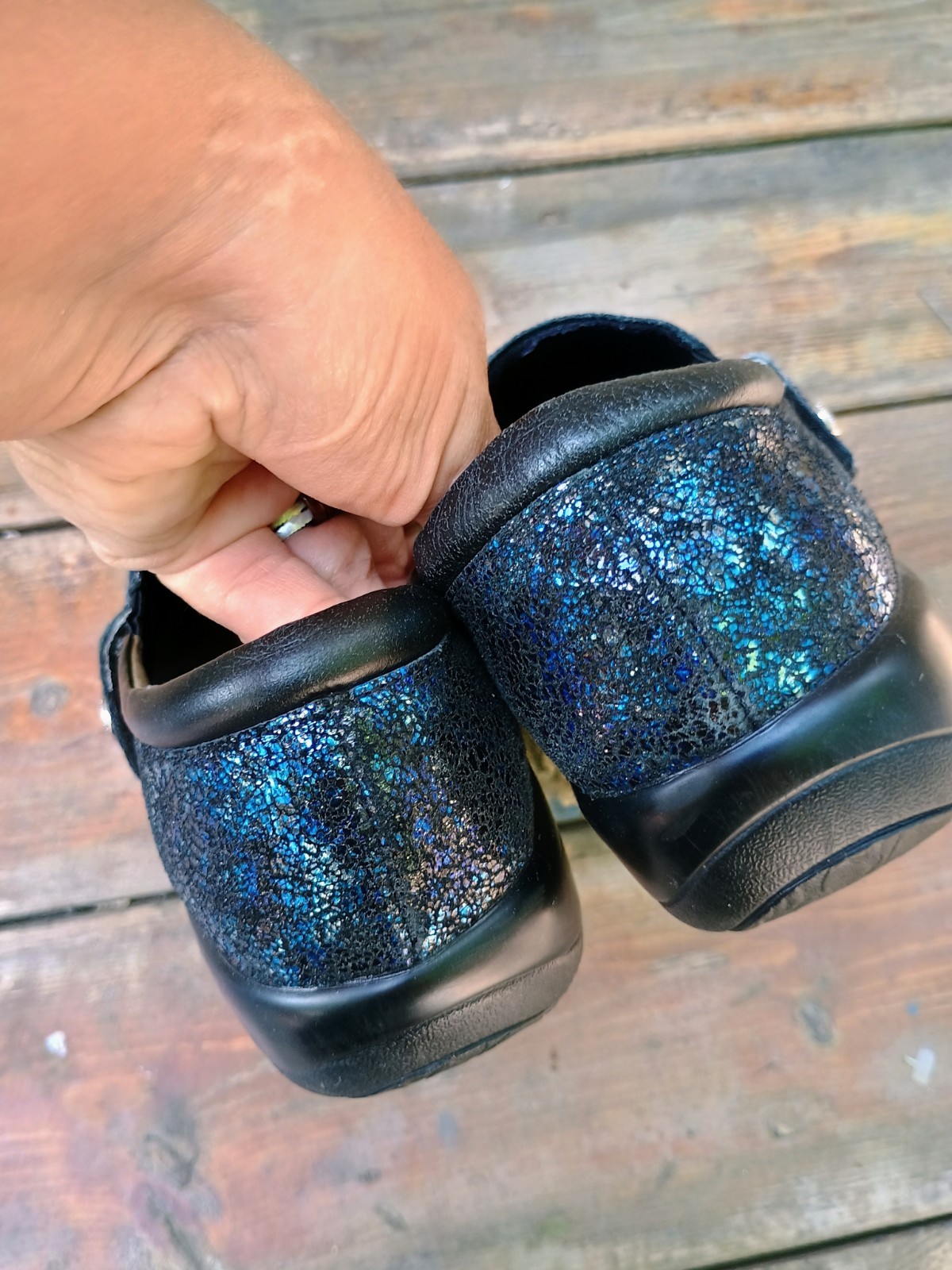 Alegria By PG Lite Blue Metallic Leather Nursing Comfort Clogs Shoes 38 US 8-8.5