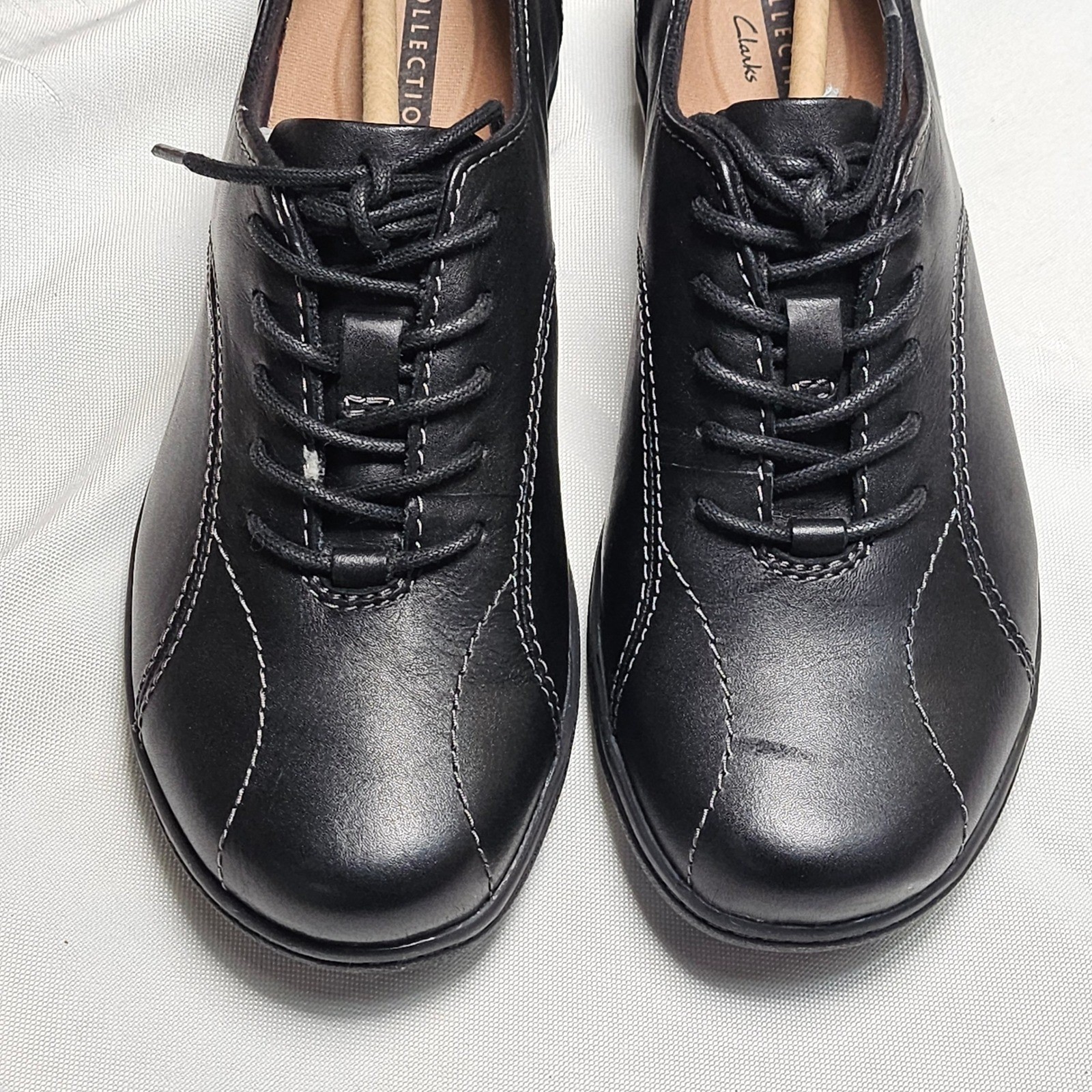 Clarks Collection Black Leather Lace Up Oxford Shoes Women Size 5M US NEW