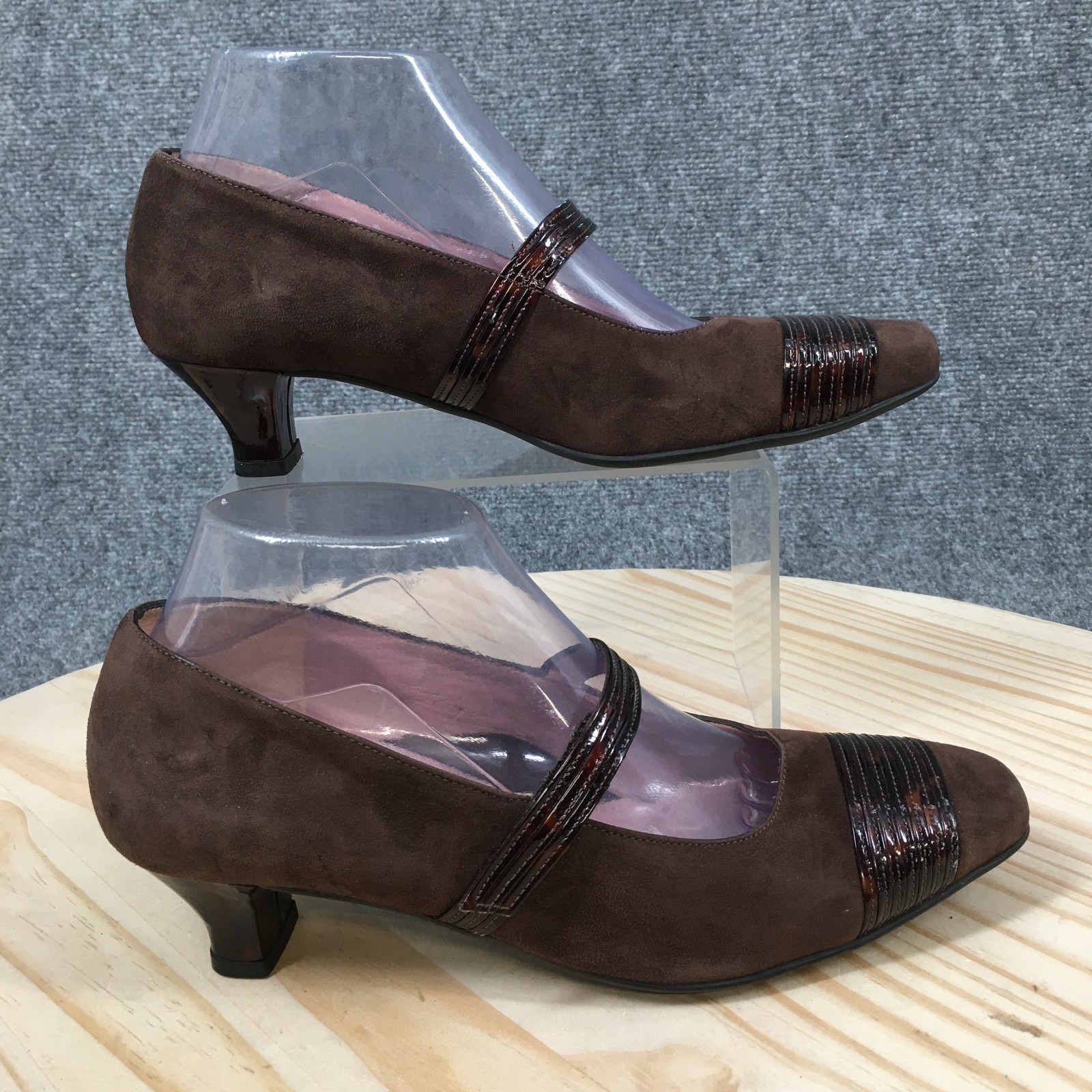 BeautiFeel Shoes Womens 38 Mary Jane Casual Comfort Almond Toe Kitten Heel Brown