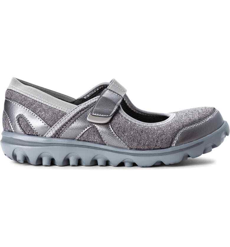 Propet WAA003J Onalee Grey/Silver Stretch Jersey Mary Jane Diabetic Appr. 7N