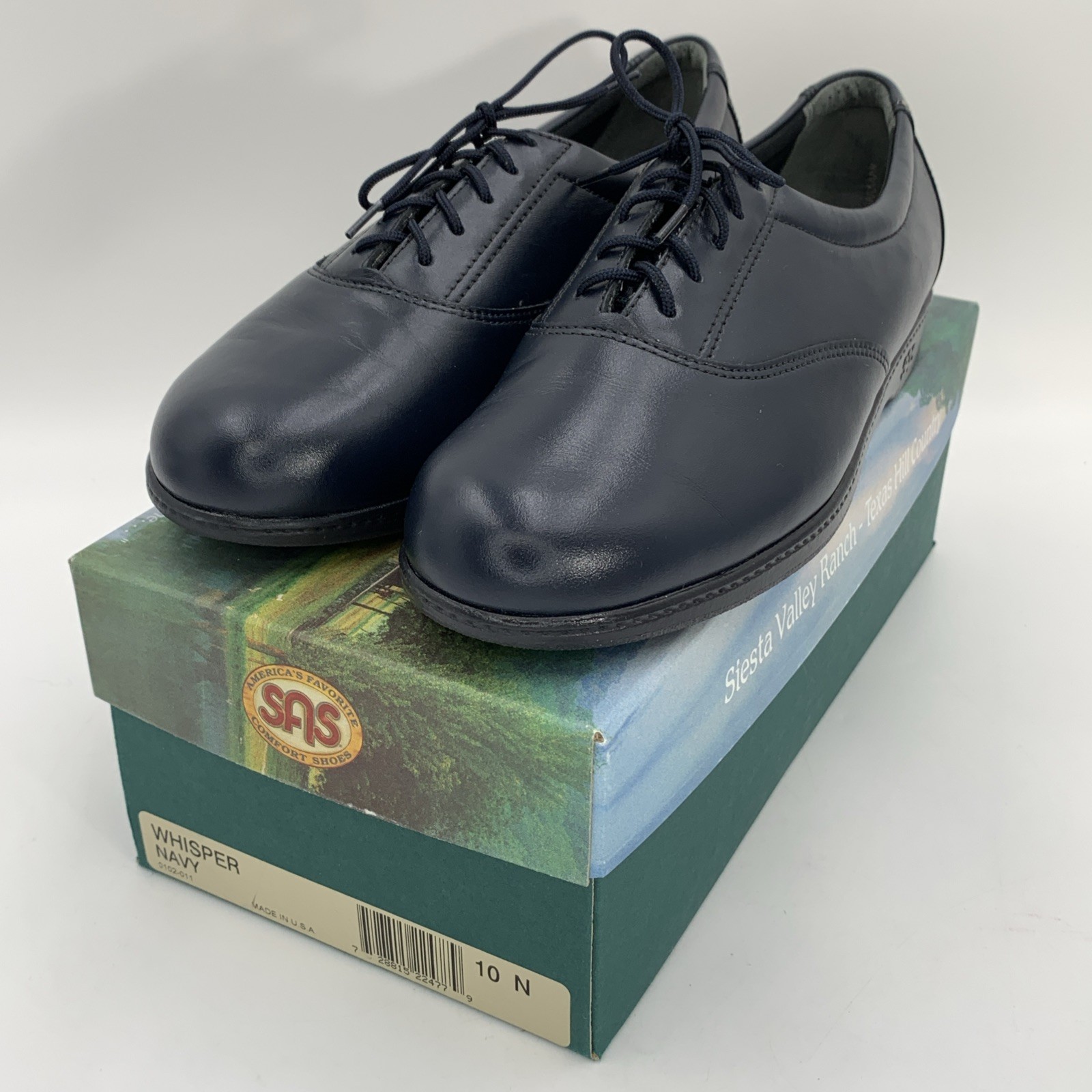SAS Whisper Women’s 10N Navy Leather Lace-Up Shoes Tripad Comfort No Insoles New
