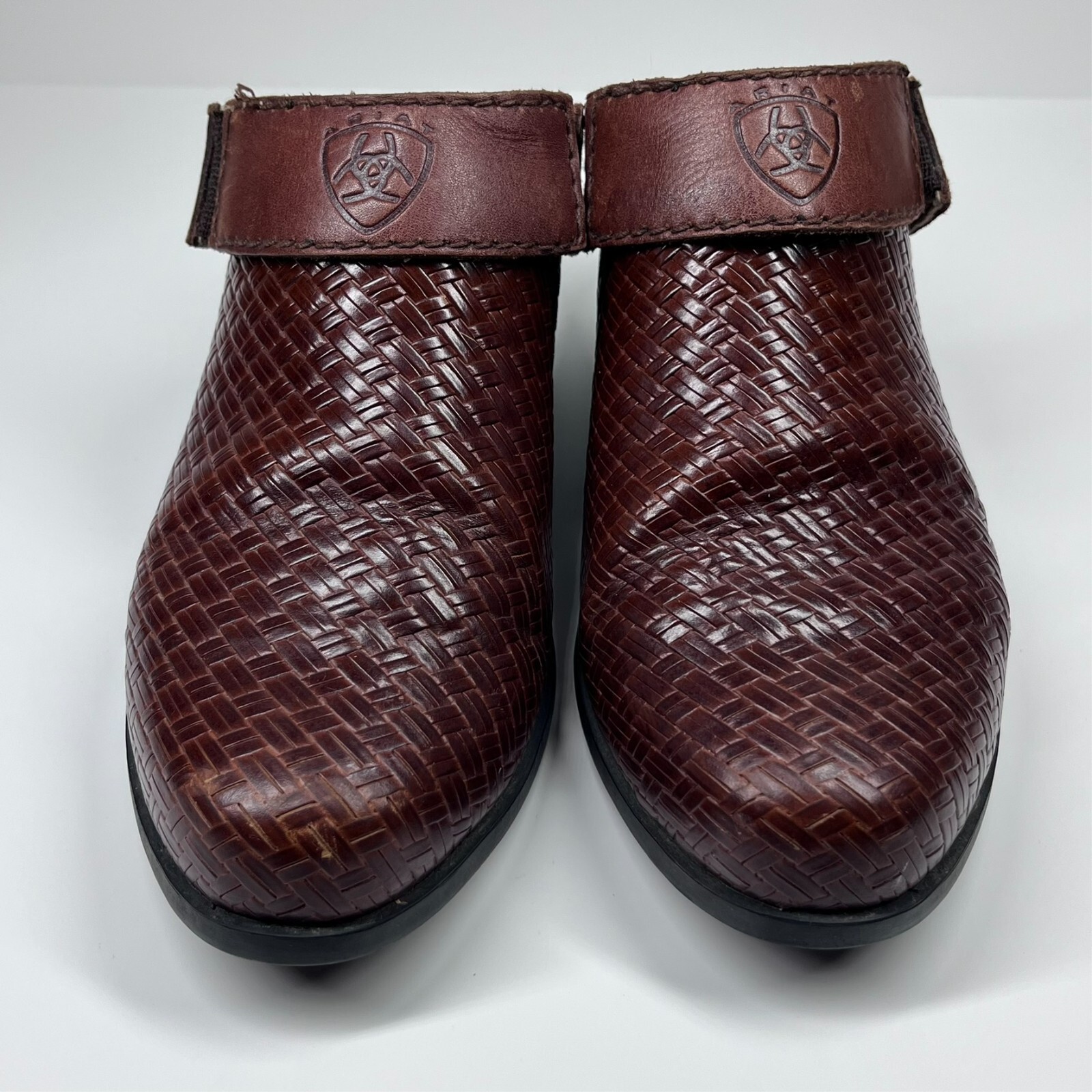Ariat Woven Brown Leather Slides Mules Strap Women’s 5.5B 94024 Cowgirl Western