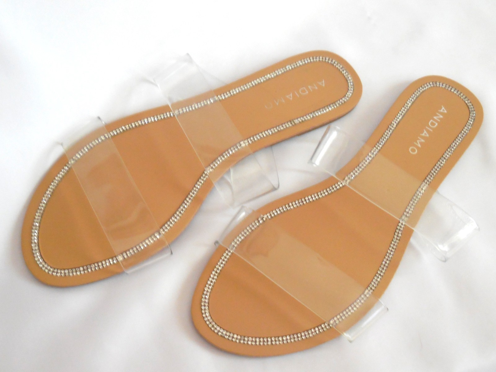 Size 8, Andiamo Rhinestone Studded Dress Flats w/ Clear Straps