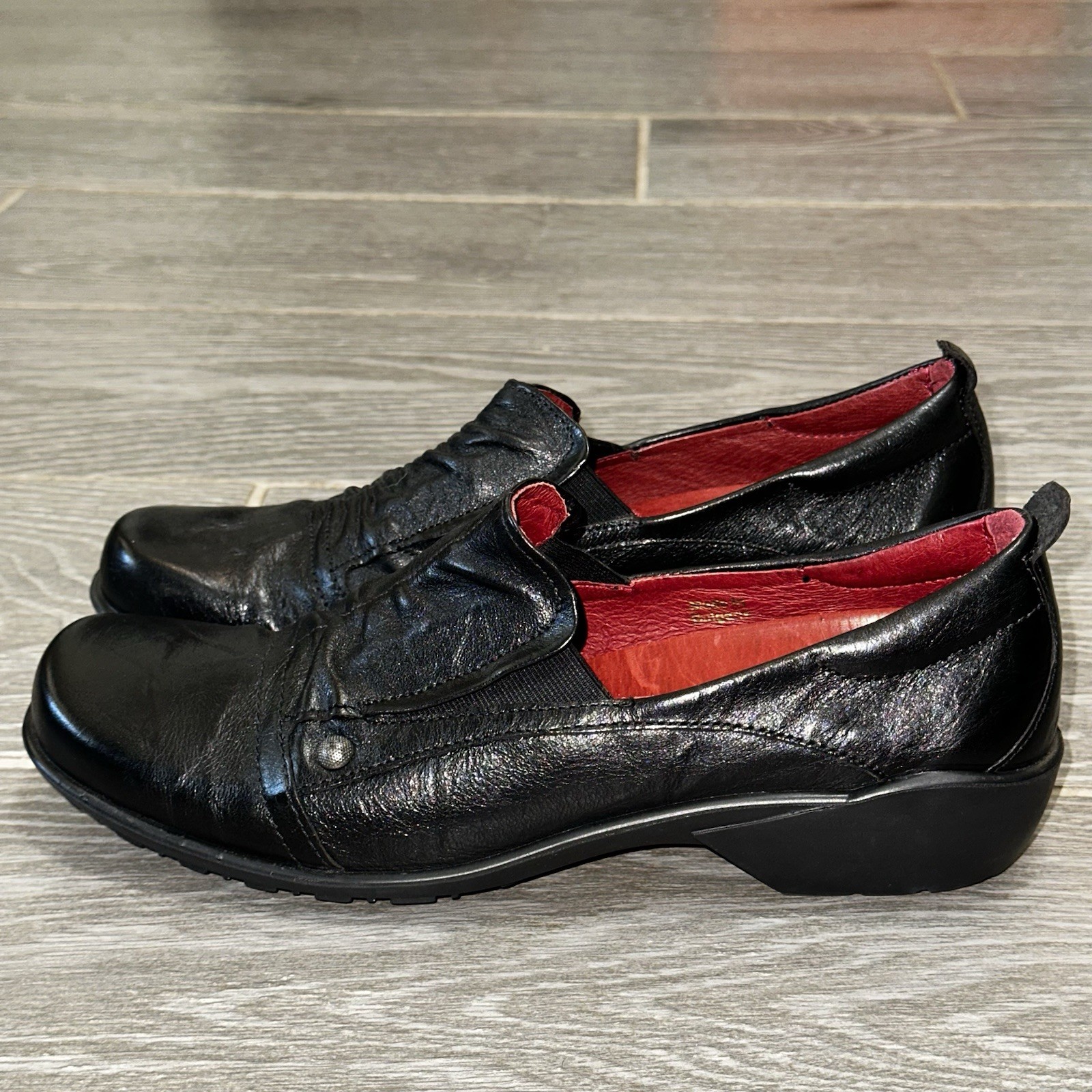 Romika Cassie Wrinkled Black Slip-On Leather Shoes Comfort Low Heel Women’s 40