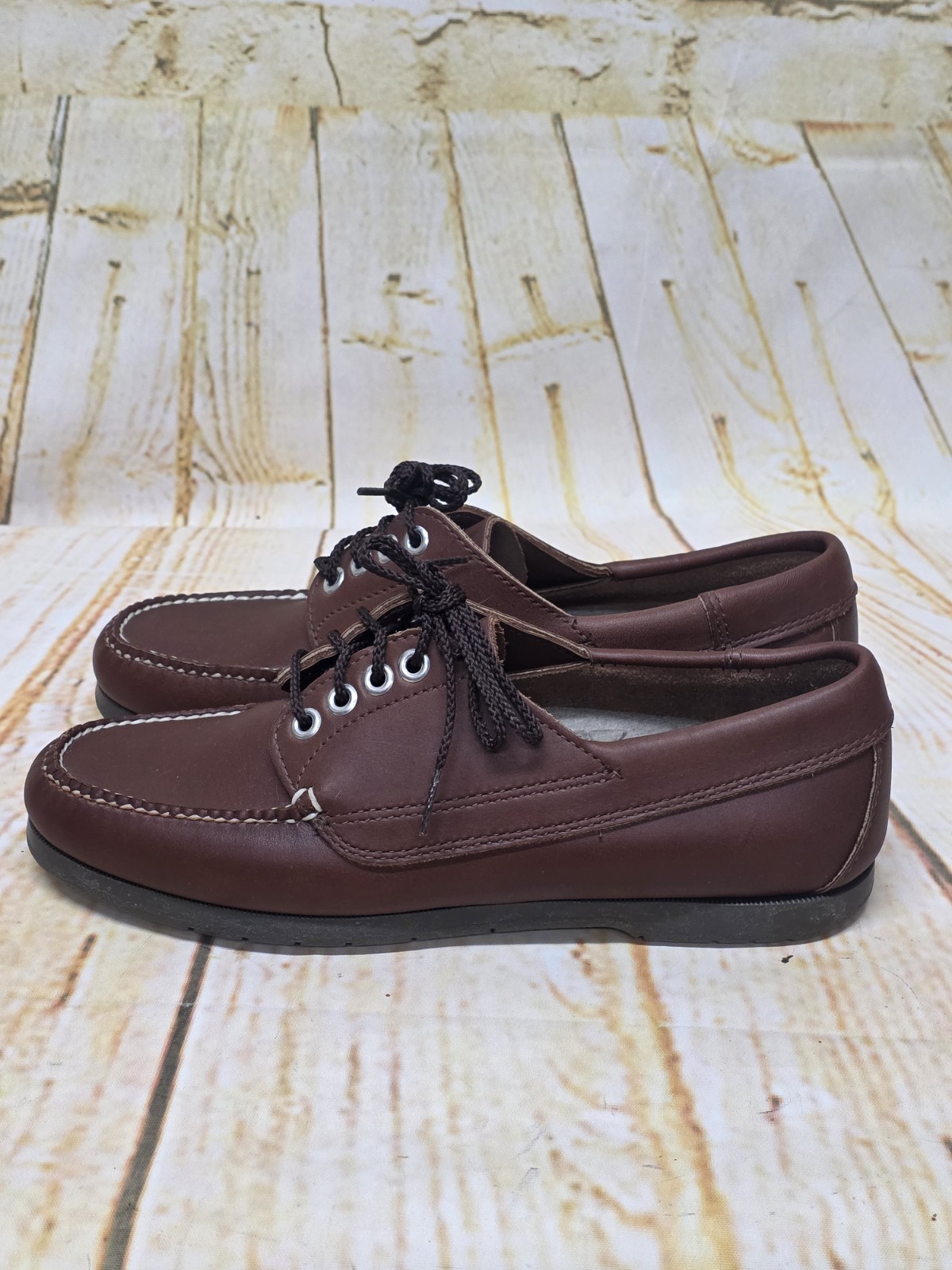 L.L. Bean Womens Blucher Moc Shoes Sz 8.5 M Brown Leather Moccasins Lace Up