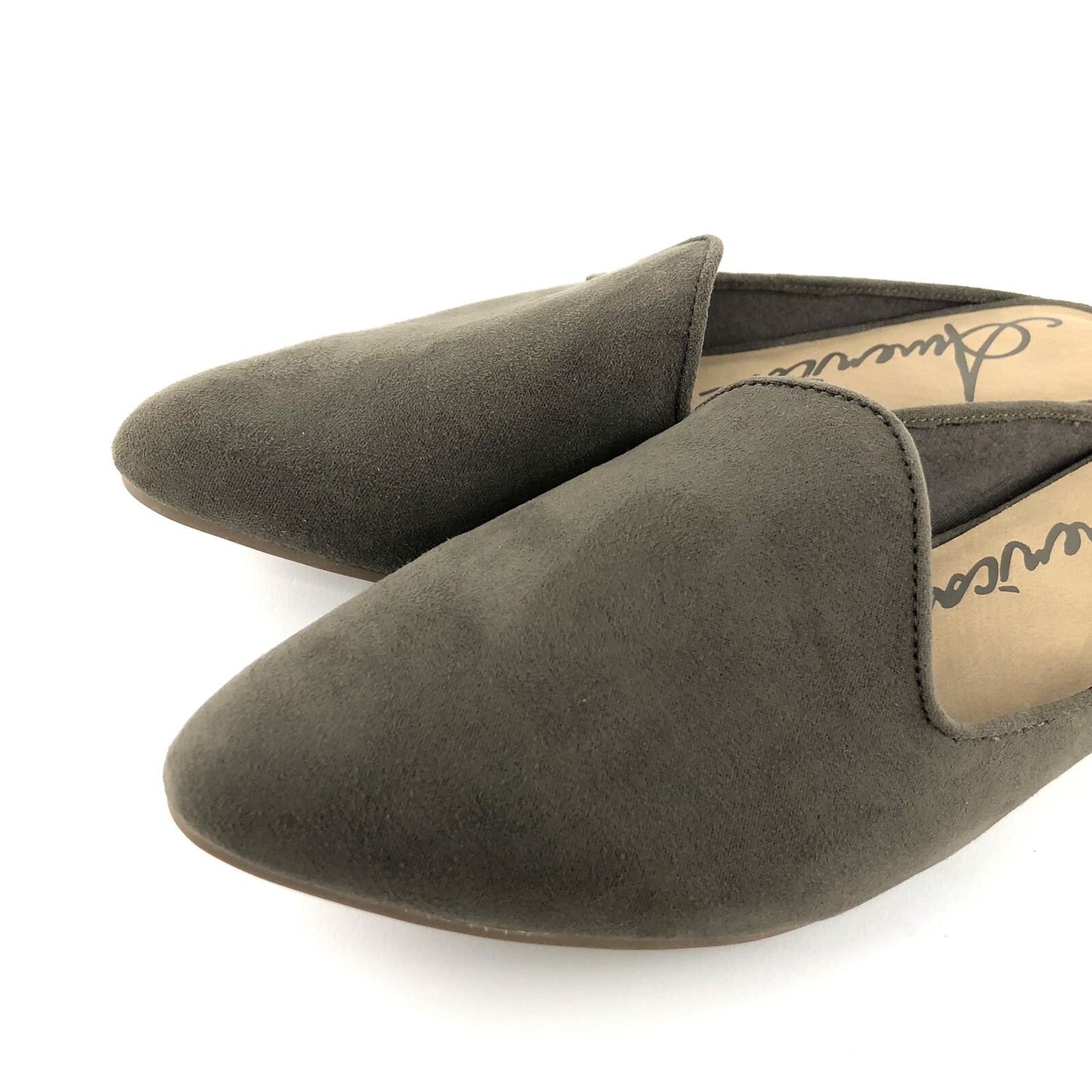 American Rag Womens Size 7.5M Ninna Fabric Pointed Toe Mules Olive