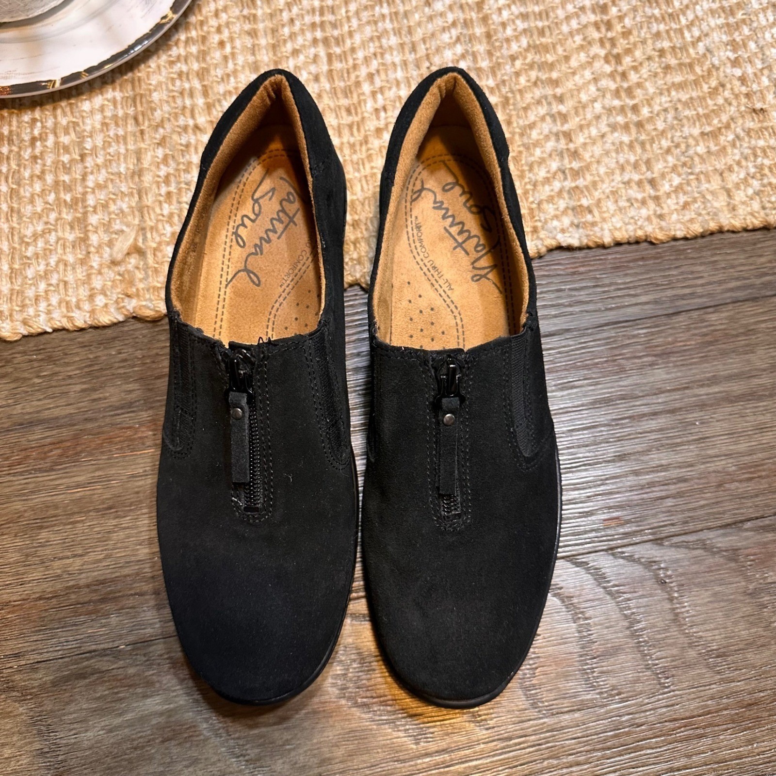 Natural Soul Luxe Black Suede Leather Zip Up Comfort Loafers Shoes Womens 8M