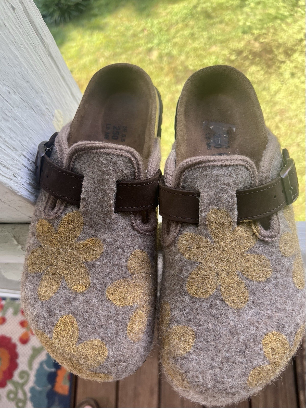 Betula Felt Wool Floral Clog Boston Slippers Birkenstock 39N W8 Gray Free Ship