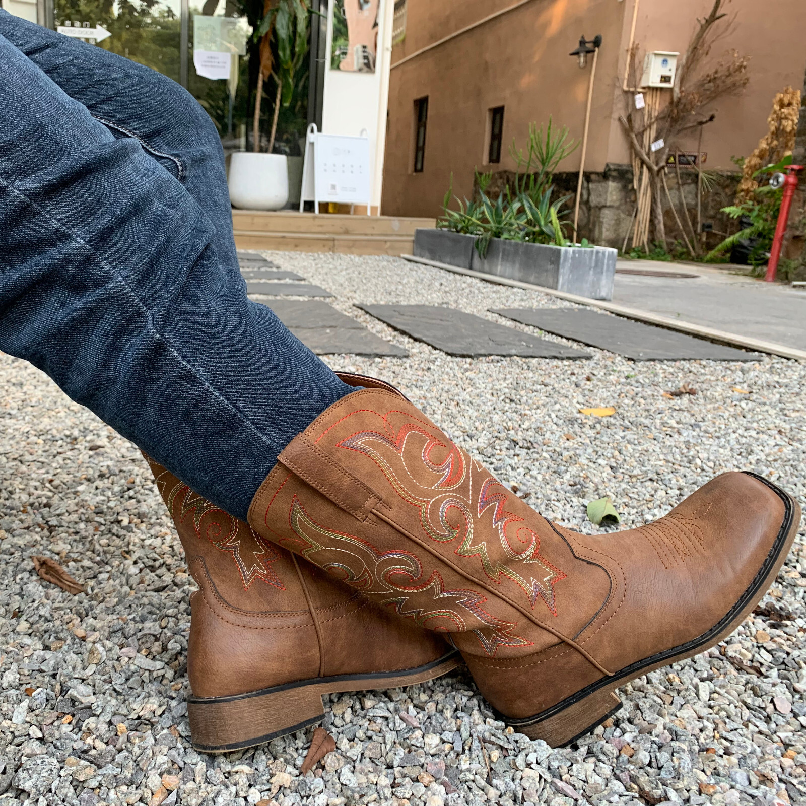 SheSole Women’s Square Toe Western Cowgirl Cowboy Boots Mid Calf Embroidered