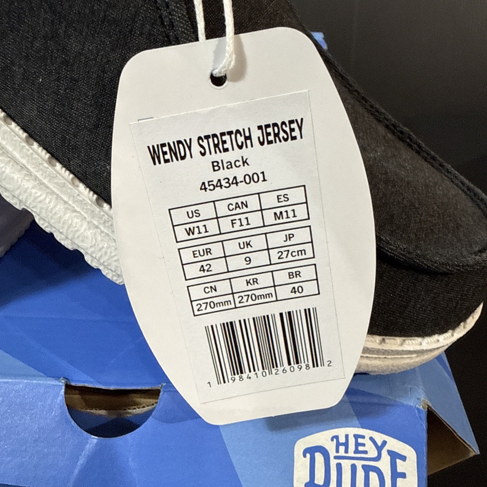 Hey Dude Woman’s Wally Stretch Jersey Slip On Black Size 11 NIB