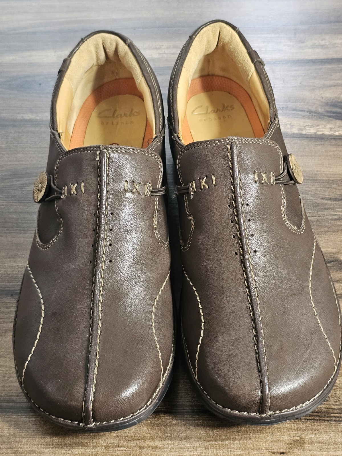 Clarks Unstructured Un Loop Loafers Dark Brown Leather Slip On Shoes Women 9