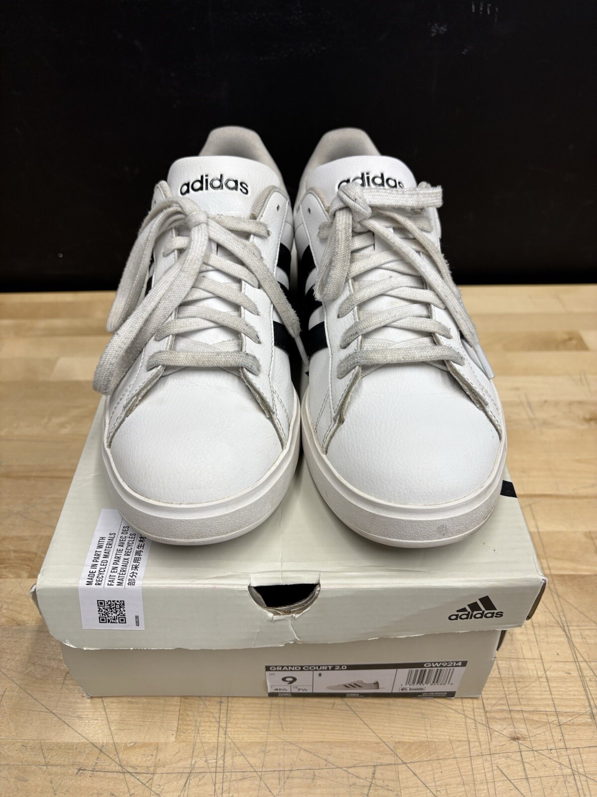 Adidas Grand Court 2.0 Sneakers Shoes White Black Stripes Women’s Size 9 w/ Box
