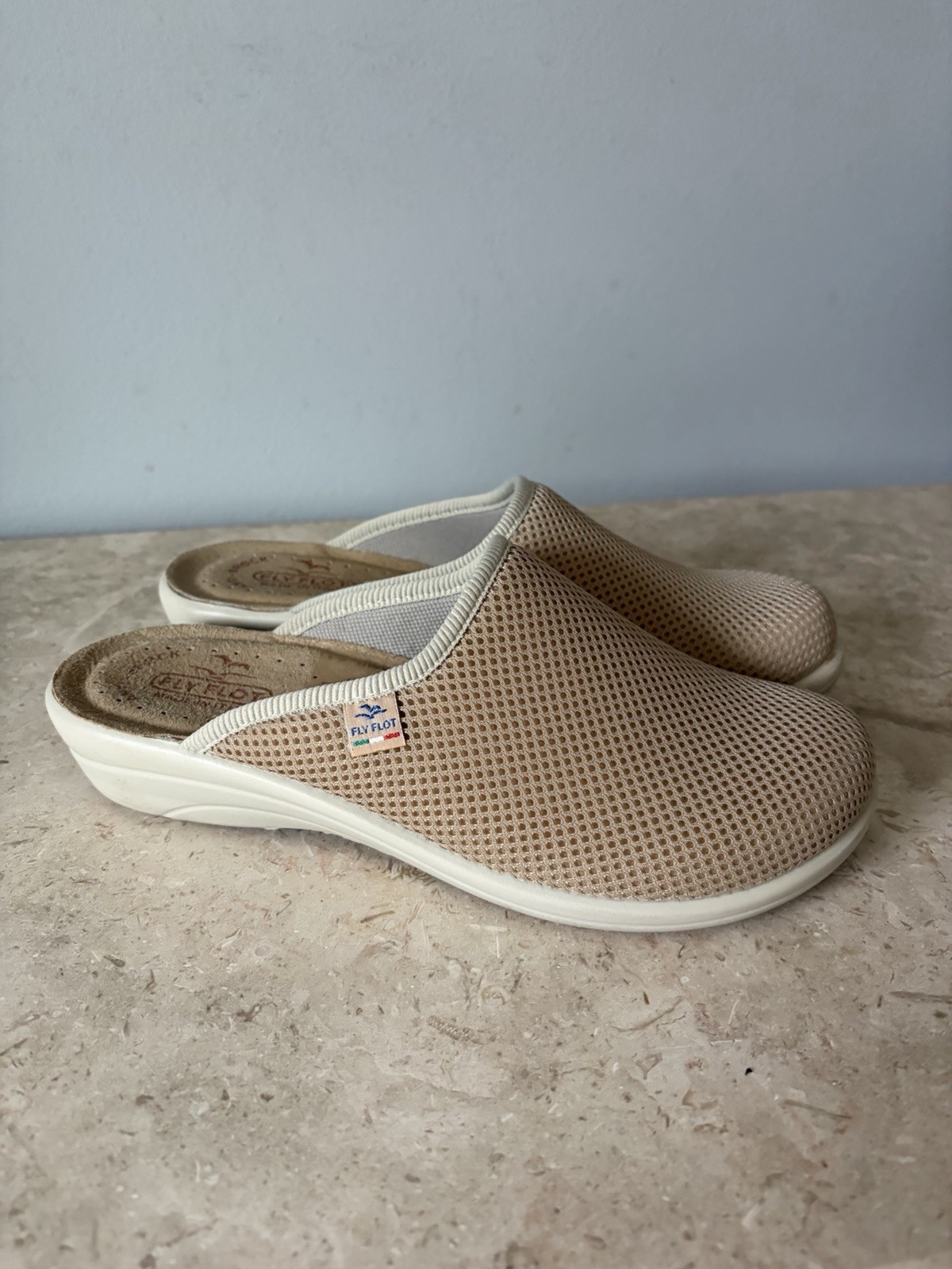 Fly Flot Clogs Women’s 40 US 9 Beige Mesh Anti-Shock Anatomic Mules Italy Made