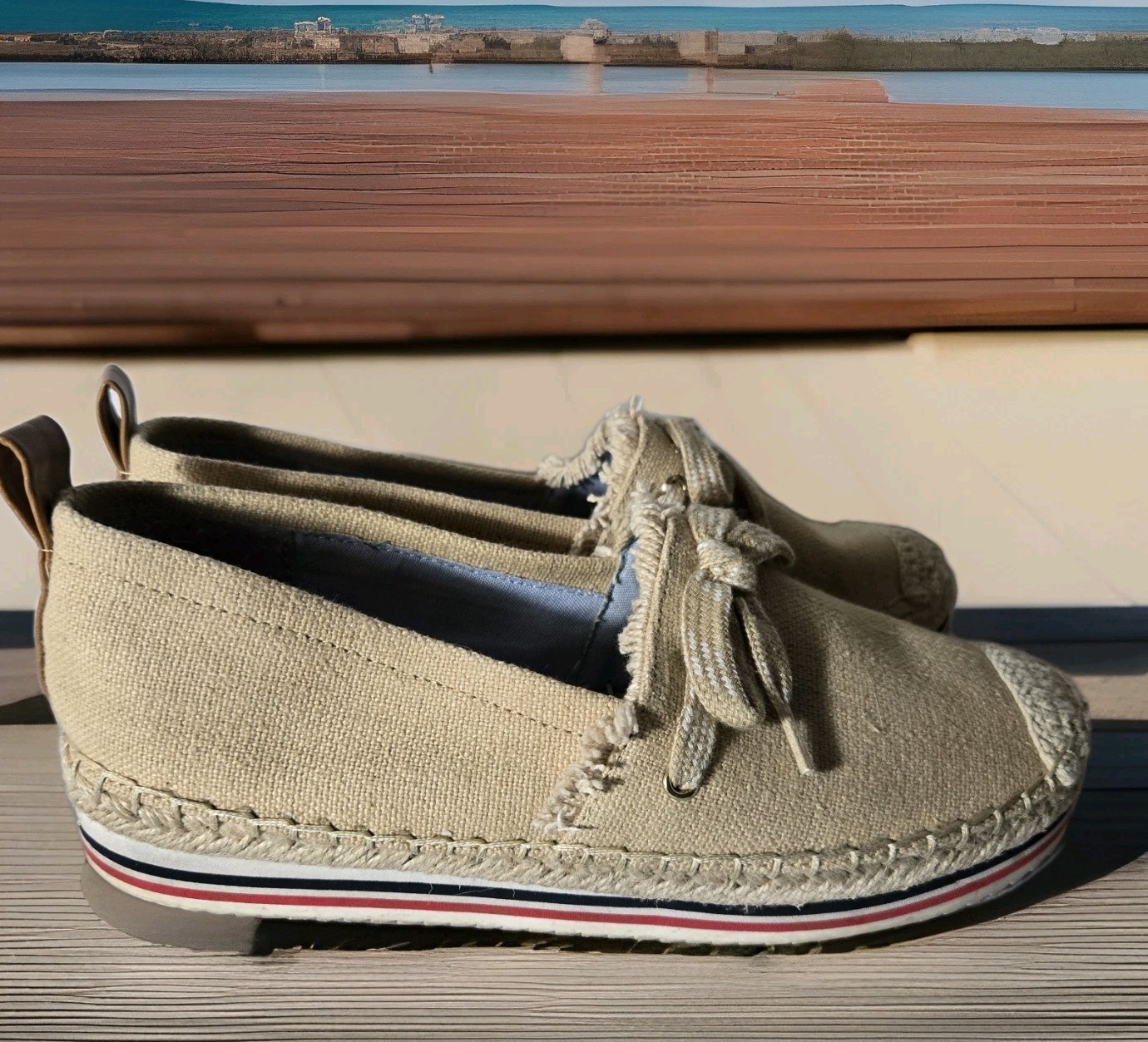 Tommy Hilfiger Espadrilles Tan Canvas 7.5M Comfort Shoe Slip On
