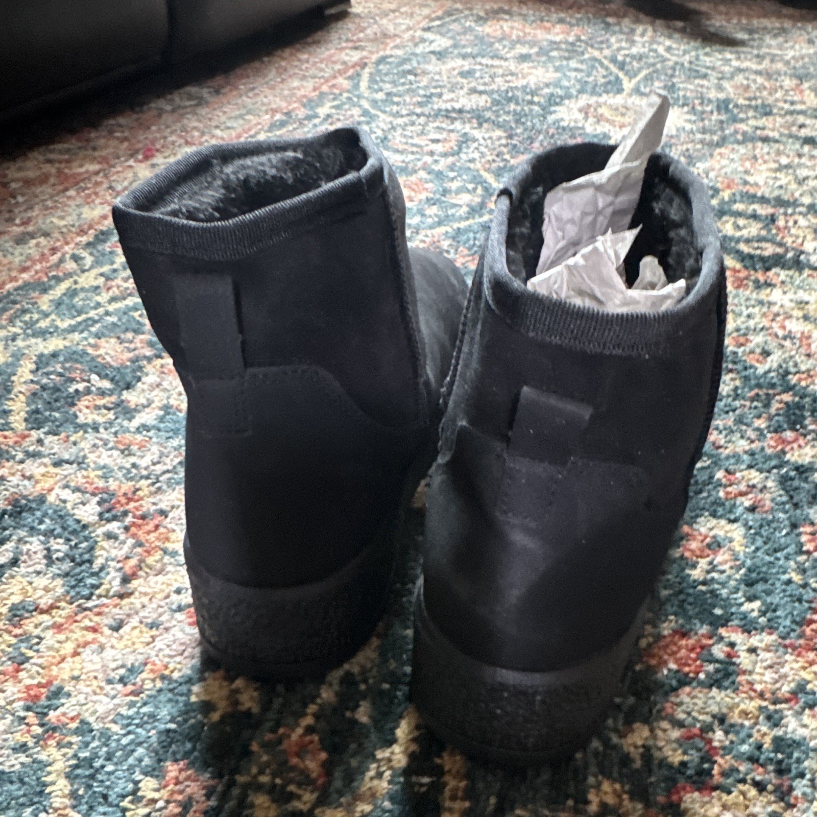 Women’s Black Faux Suede Slip-On Ankle Bootie Flat Rubber Sole Size 11