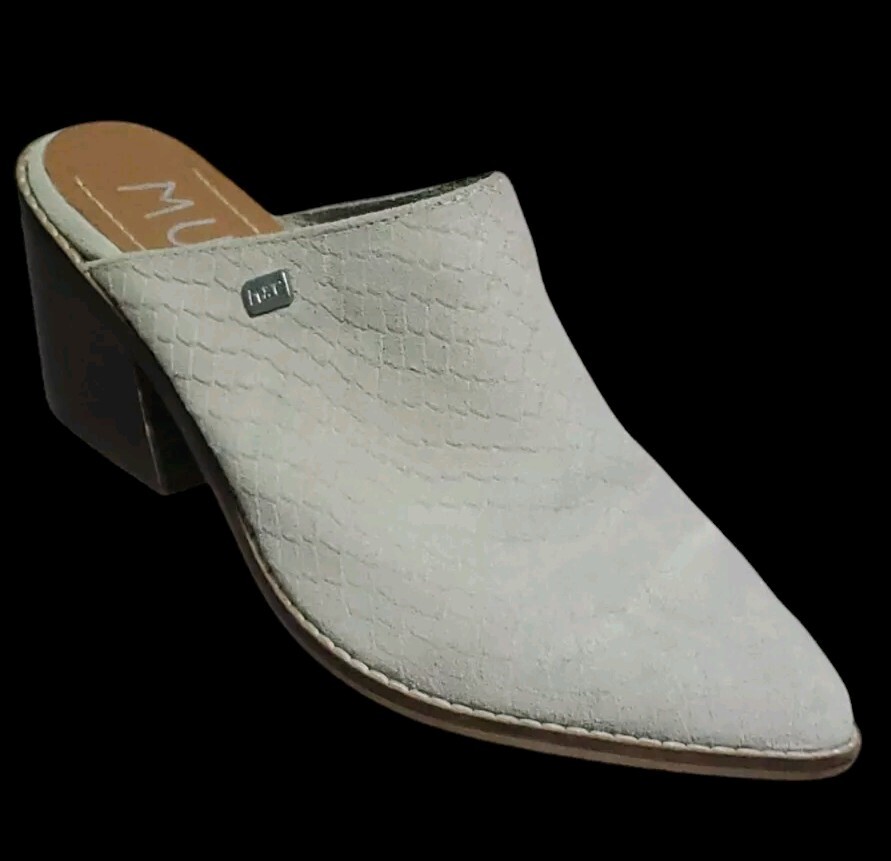 Musse & Cloud Helen Mule Size 38 US 7 Beige Leather Textured Suede 2.5″ Heel