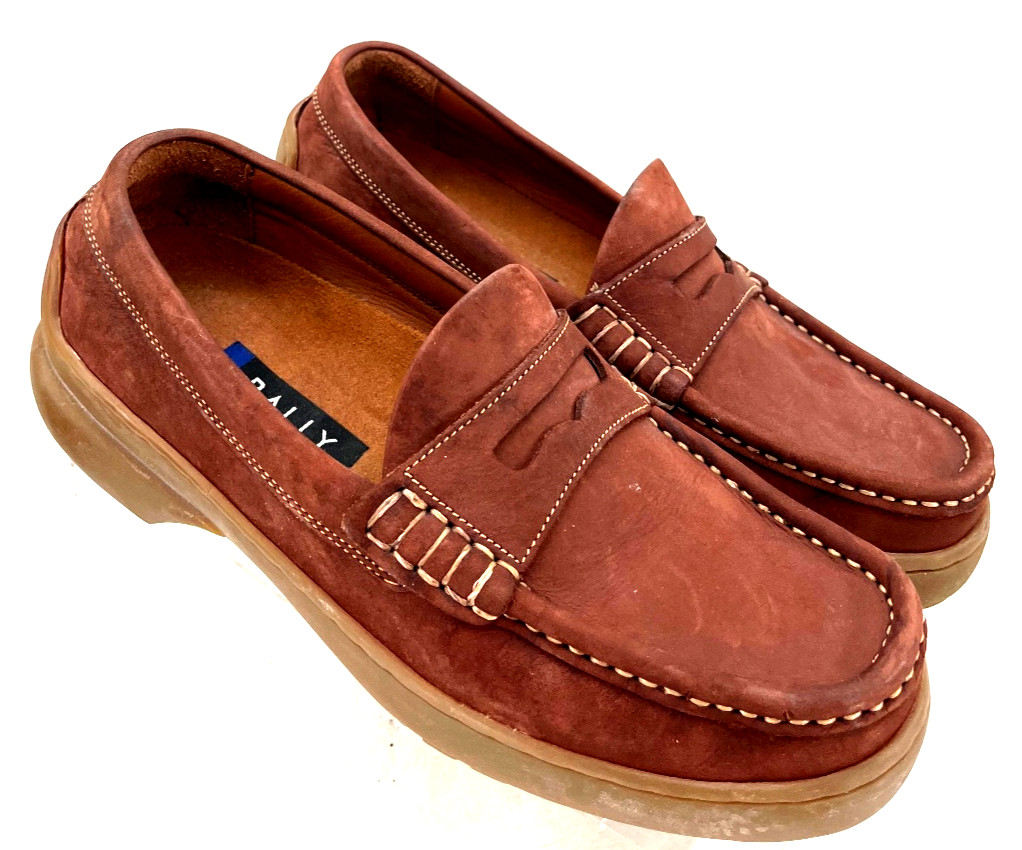 Bally Pragela Brown Suede Penny Loafers Classic Slip-On Moc Shoes Women’s 6.5