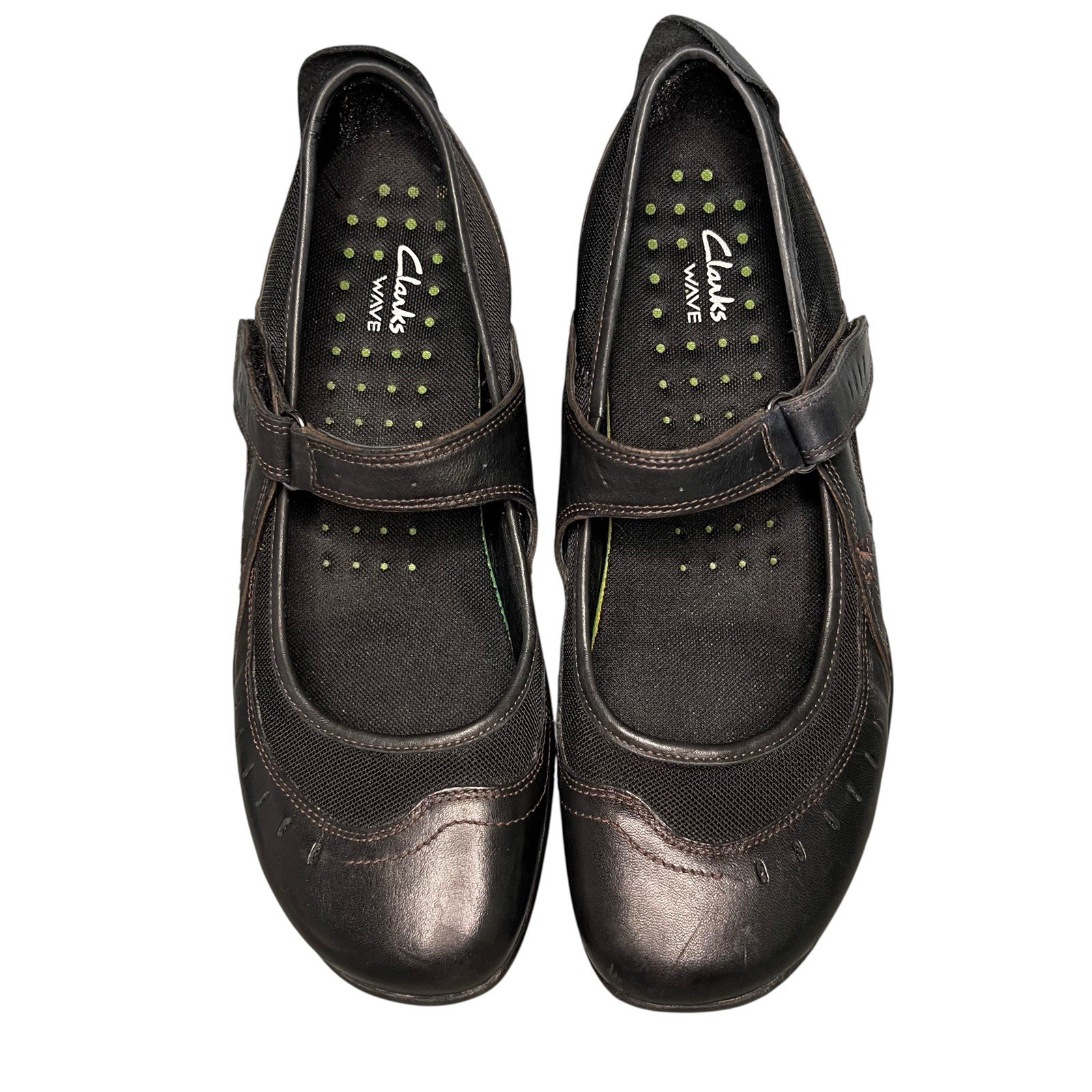 Clarks Wave Shoes Womens 11M Cruise Black Leather Mary Jane Hook & Loop Comfort