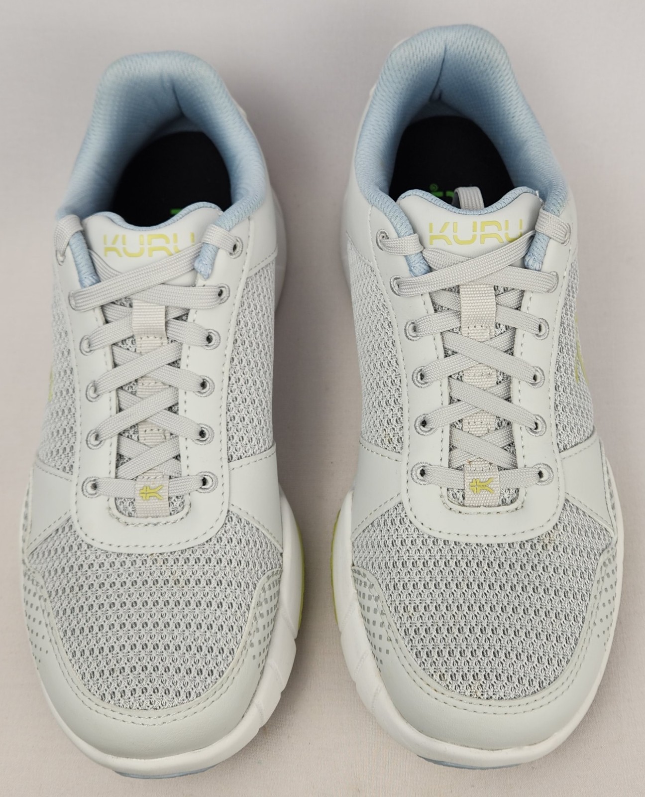 KURU Quantum 2.0 Womens Shoes Sz 9.5 M Dove Gray Pale Lime Lace Up Mesh Sneakers