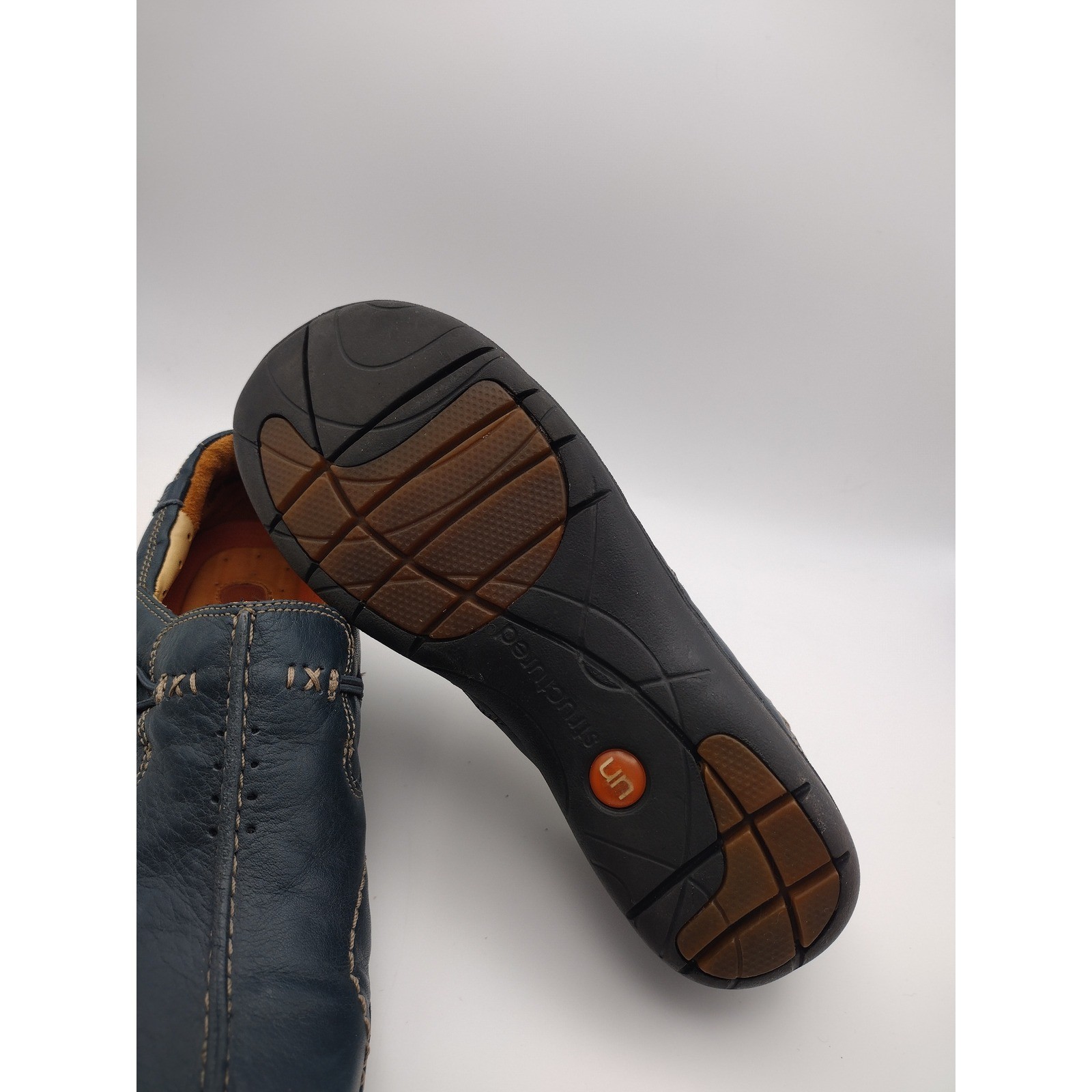 Clarks Unstructured Un.Loop Navy Blue Leather Slip On Loafers Womens 6.5 M 35074