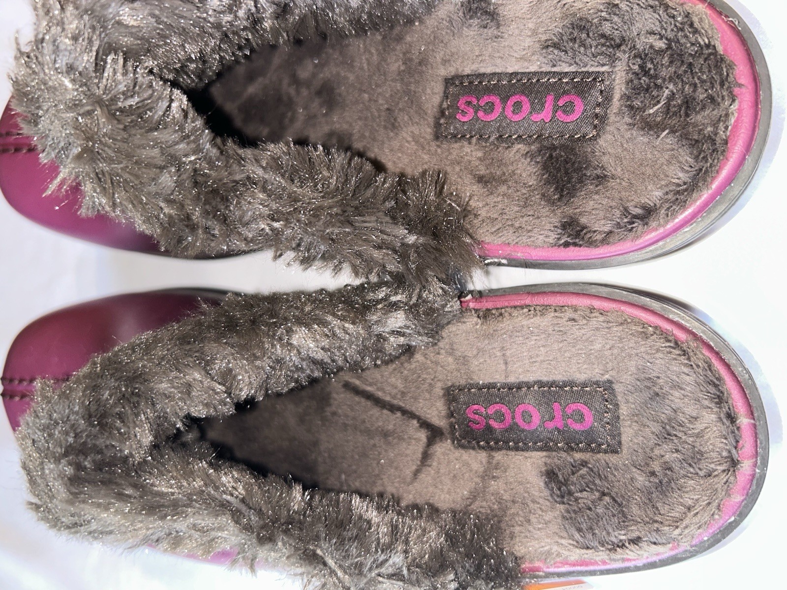 Crocs Cobbler Leather Faux Fur Lined Clog Mule Womens 9 Purple Gray Slip On