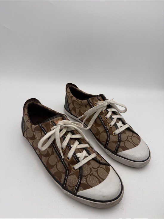 Coach Tan/Brown Signature Canvas Lace-Up Sneakers women 12 casual Y2K vacation