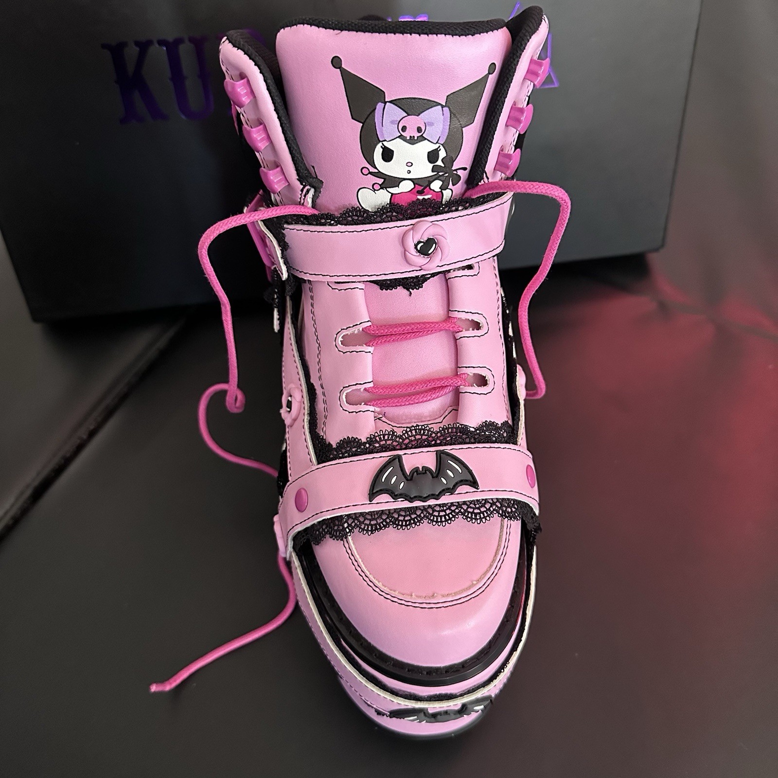 YRU x Kuromi Qozmo Bndg Platform Sneakers Pink Black Women’s Size 9 NWB