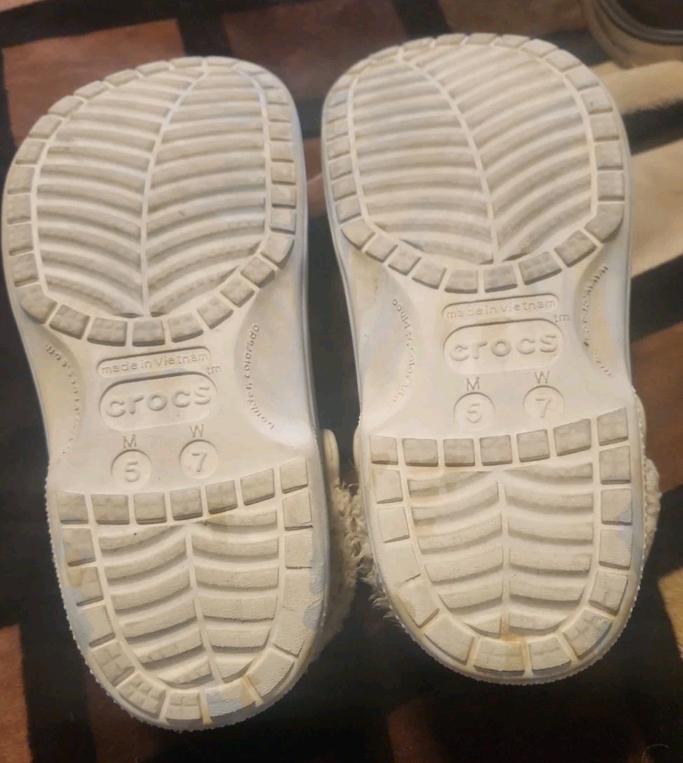 Crocs Baya Lined Fuzz Strap Mens Womens Clogs Marble White W7 M5 Smiley Faces