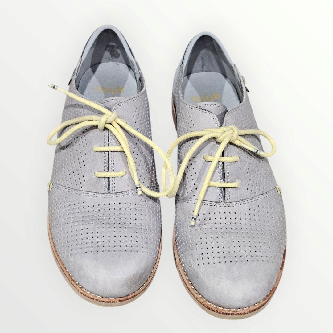 Ahnu Women Blue Gray Leather Suede Perforated Lace Up Oxfords 7M