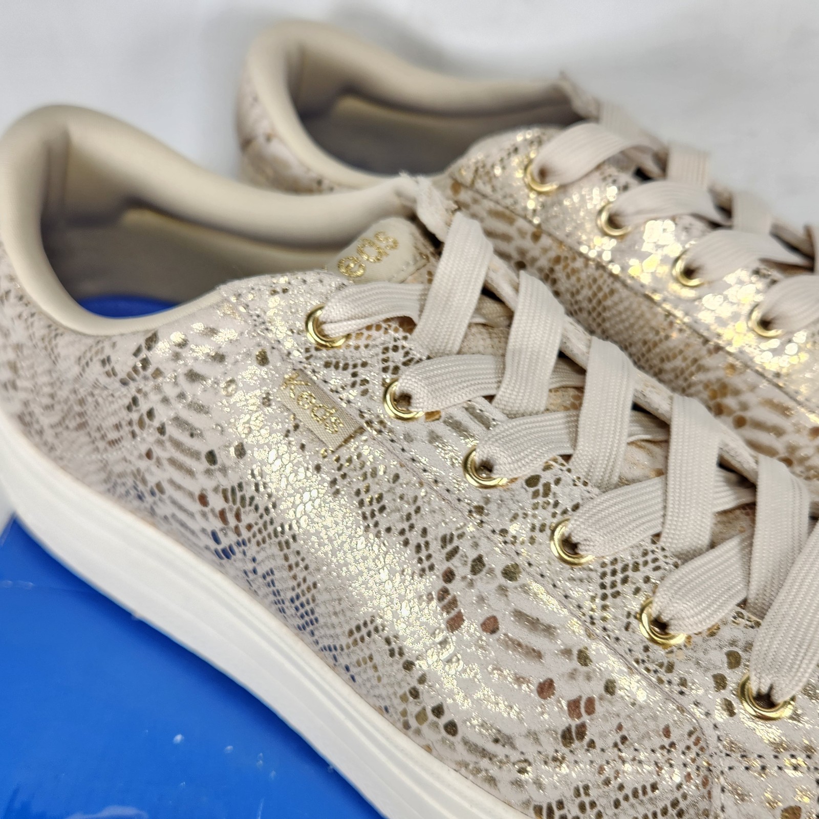 11 WOM – KEDS Park – Gold Metallic Snake Print SUEDE LEATHER