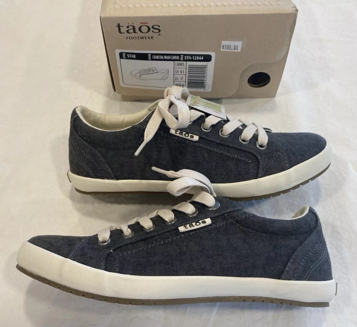 Taos STAR In Charcoal Wash Canvas In Size US 6.5—Best Seller! Comfy! NEW IN BOX