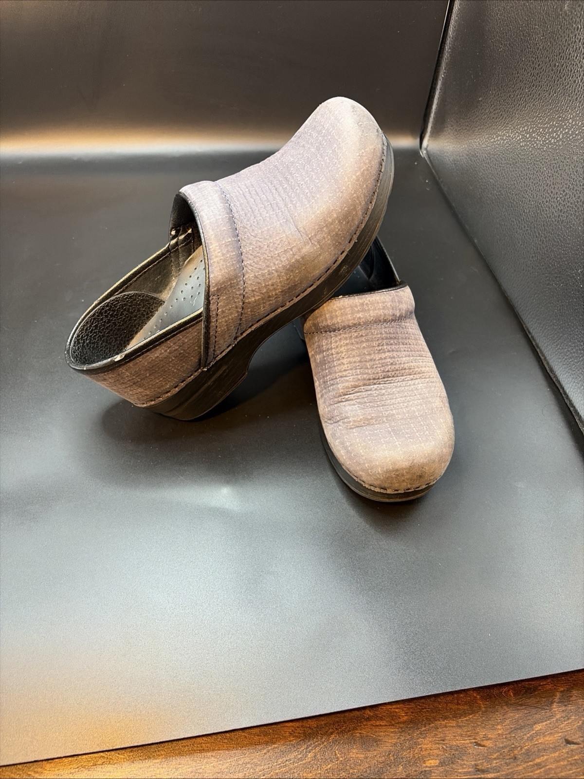 DANSKO Blue/Gray Textured/Cloth Pattern Clogs Shoes Size 39