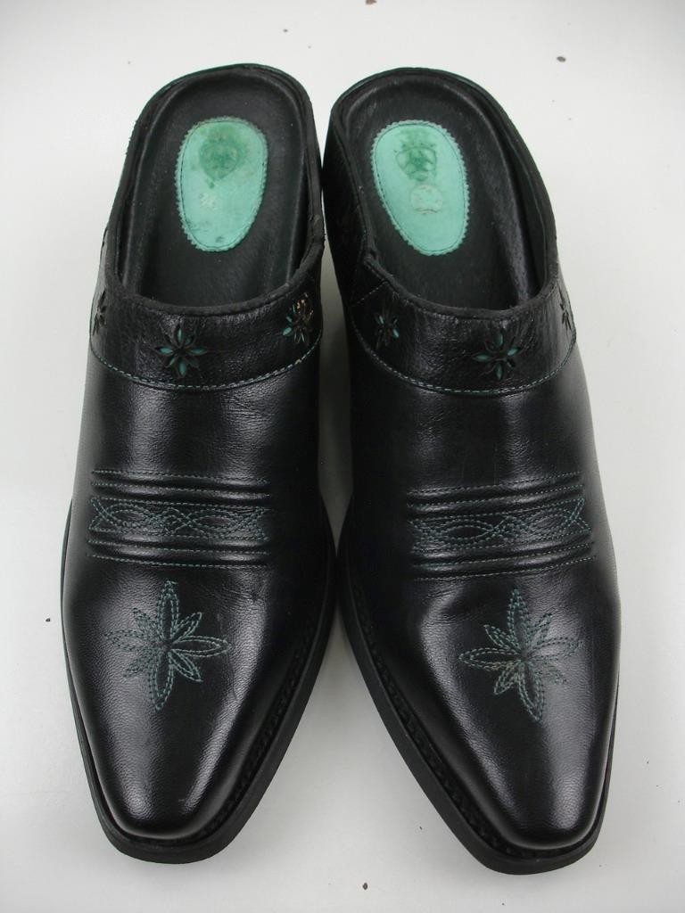 Women’s 9 B M Ariat Desert Star Black Leather Western Boots Mules Slip-On Slides