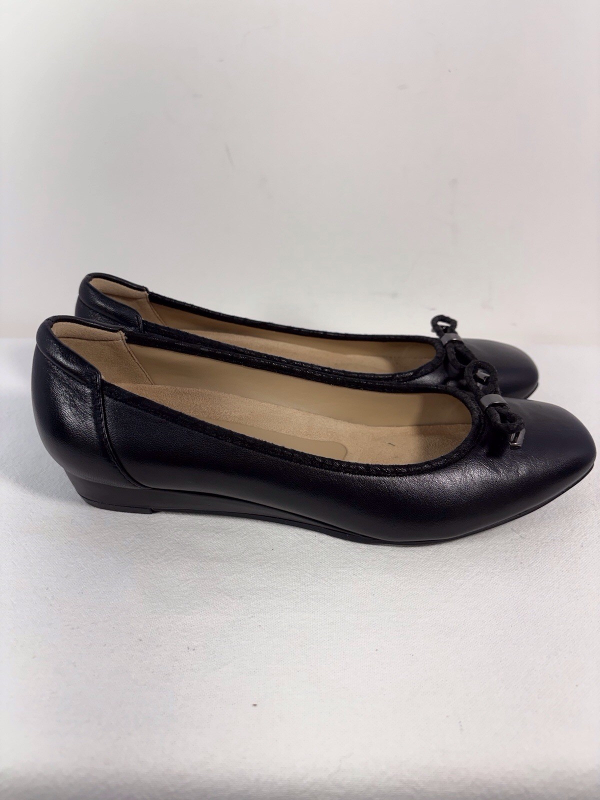 Naturalizer N5 Comfort DOVE Black Leather Ballet Mini Wedges 7.5 M